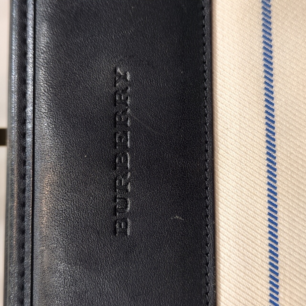 Burberry Canvas Striped Black Leather Trim Tote Purse Bag With COA Callouts - Picture 3 of 17